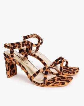 women animal print block-heeled sandals