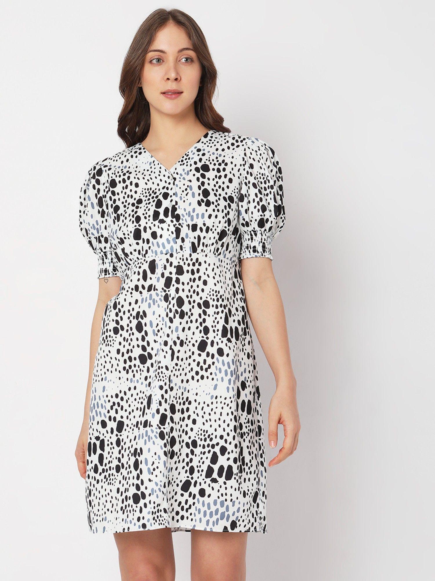 women animal print casual wear white dress