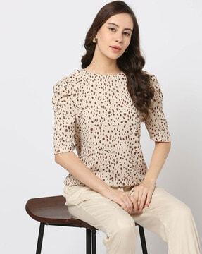 women animal print fitted round-neck t-shirt