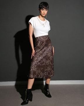 women animal print flared skirt