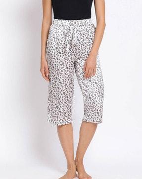 women animal print flat-front culottes with drawstrings