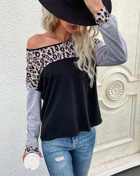 women animal print loose fit sweatshirt