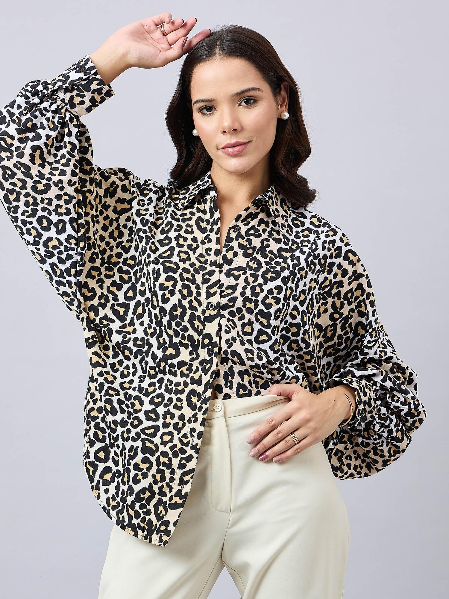 women animal print oversize shirt with full sleeves