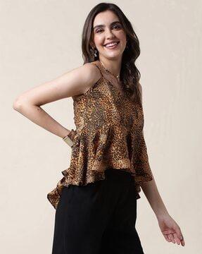 women animal print peplum top