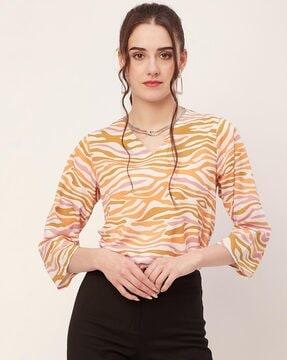 women animal print regular fit top