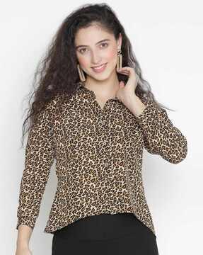 women animal print slim fit top