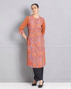 women animal print straight kurta