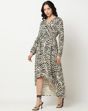 women animal print v-neck a-line dress