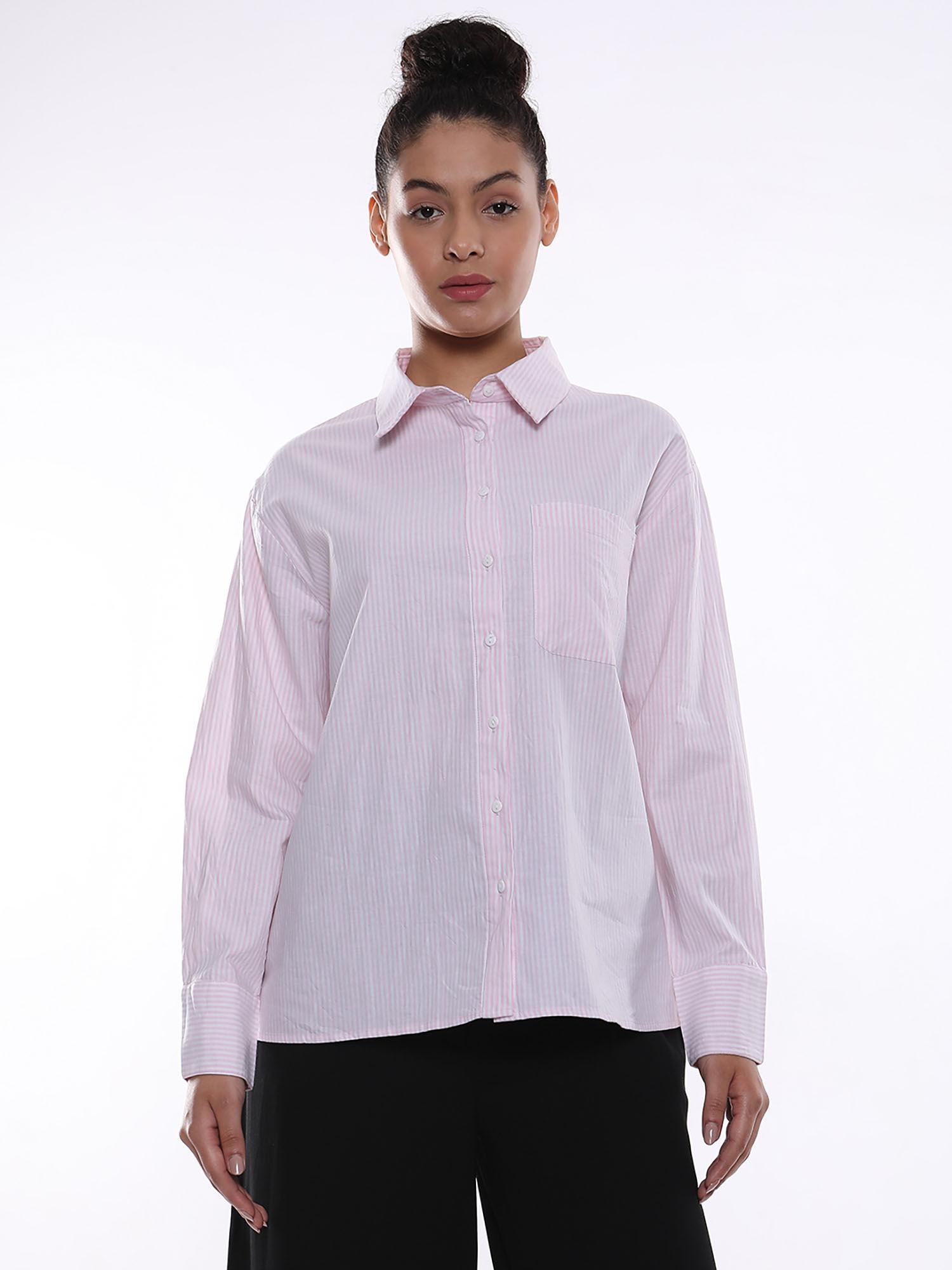 women anissa pink & white striped oxford cotton oversized shirt