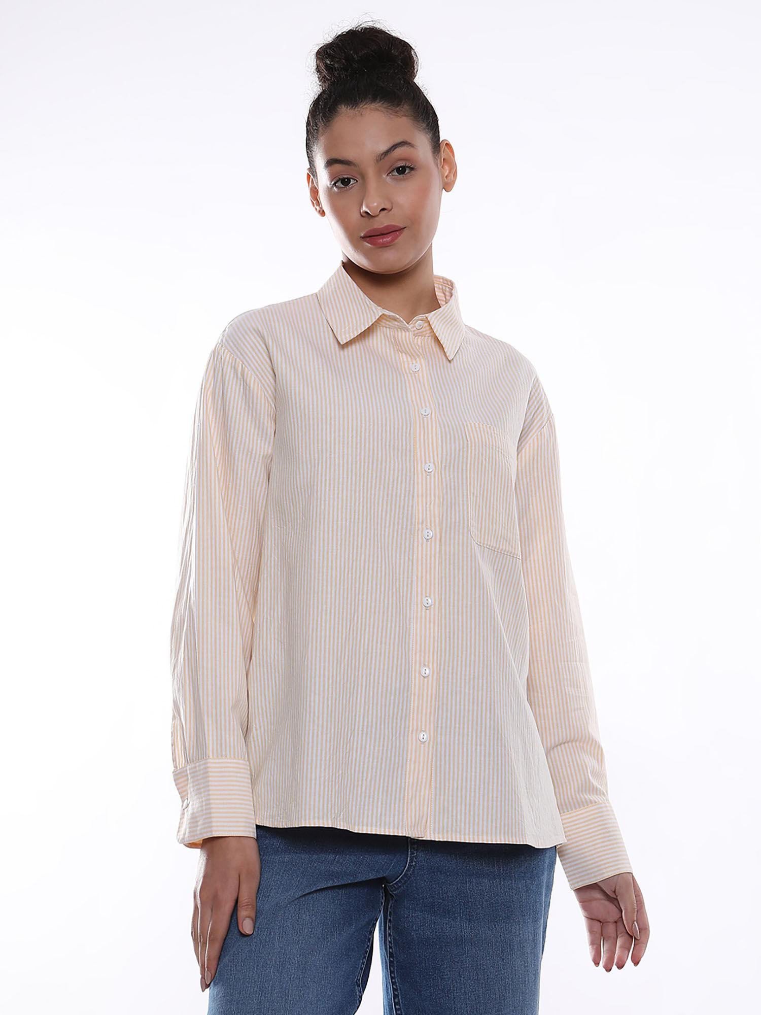 women anissa yellow & white striped oxford cotton oversized shirt