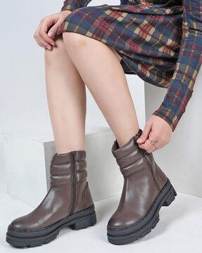 women ankle-length block heeled boots