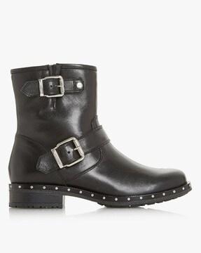 women ankle-length boots with buckle closure