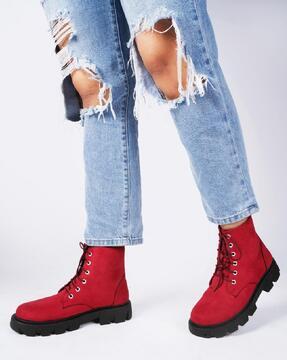 women ankle-length lace-up booties