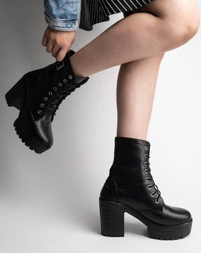 women ankle-length lace-up boots
