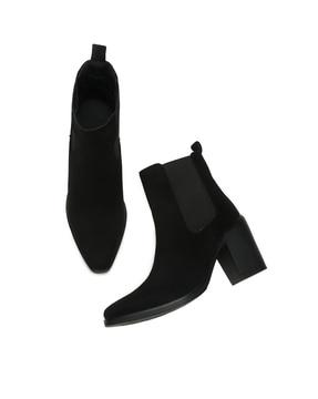 women ankle-length suede boots