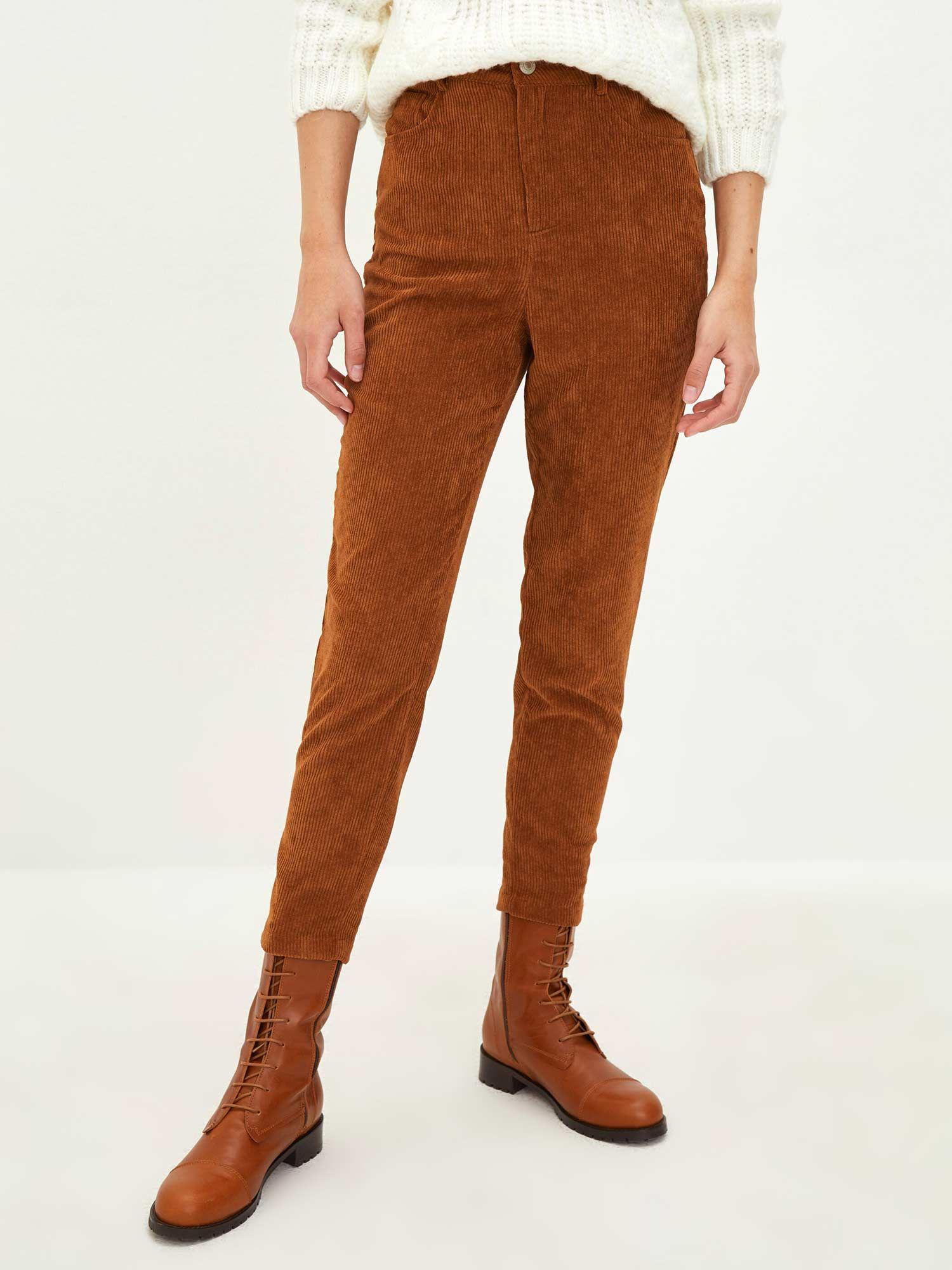 women ankle length velvet brown trousers