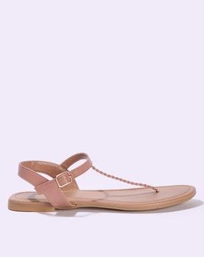 women ankle loop t-strap flat sandals