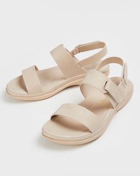 women ankle-strap flat sandals with velcro fastening