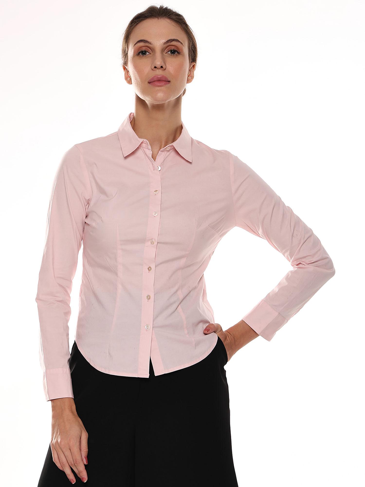 women anna pink cotton fitted formal shirt