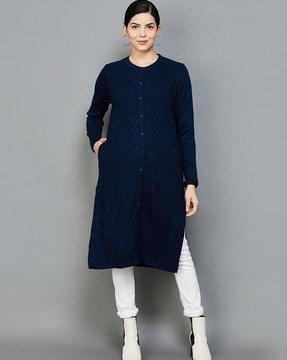 women argyle-knit button-front straight kurta