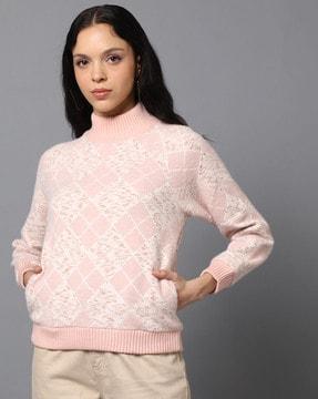 women argyle-knit relaxed fit sweatshirt