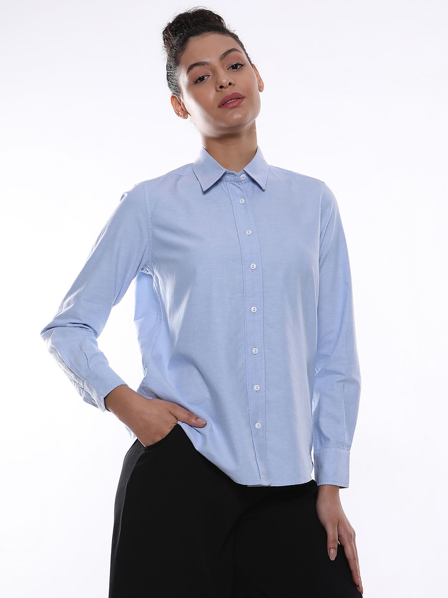 women aria sky blue oxford cotton formal shirt