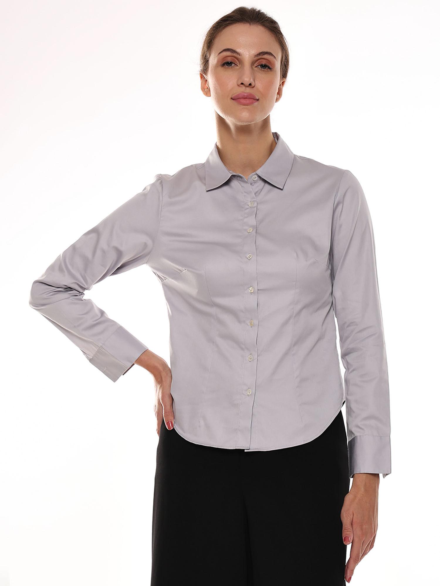 women armani light grey cotton fitted formal shirt