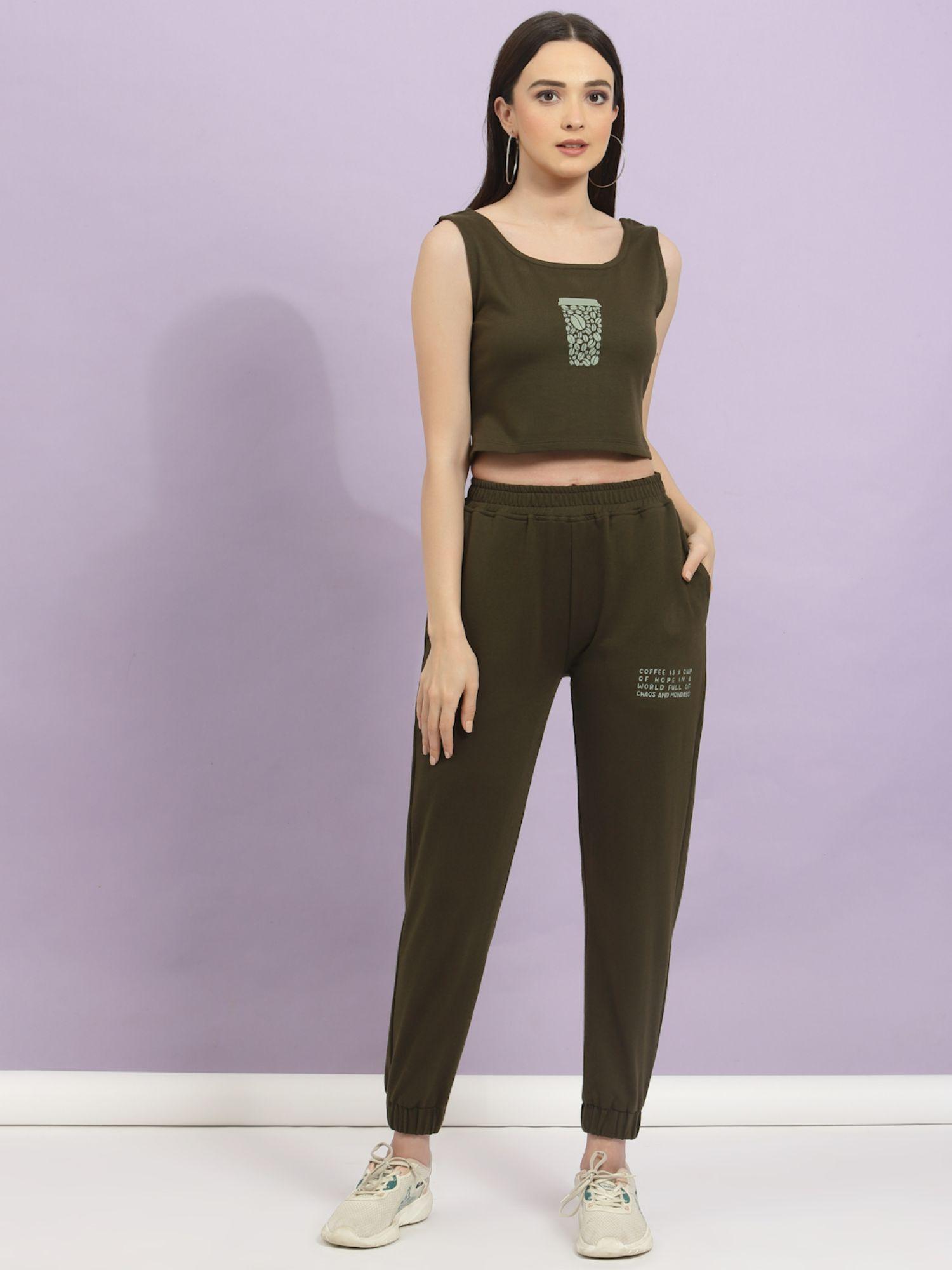 women army green terry co-ord