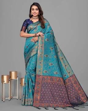 women art silk saree with woven motifs
