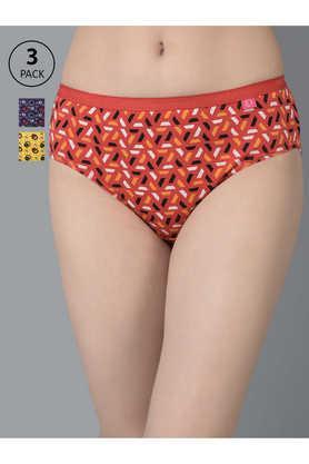 women assorted deep color printed pack of 3 outer elasticated cotton hipster panties - multi