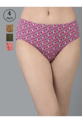 women assorted deep color printed pack of 4 inner elasticated cotton hipster panties - multi