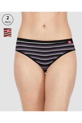 women assorted deep color striped pack of 2 inner elasticated lycra hipster panties - multi