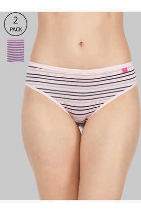women assorted deep color striped pack of 2 inner elasticated lycra hipster panties - multi
