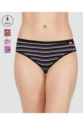 women assorted deep color striped pack of 4 inner elasticated lycra hipster panties - multi
