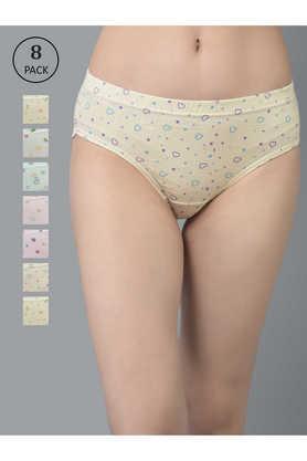 women assorted light color printed pack of 8 inner elasticated cotton hipster panties - multi