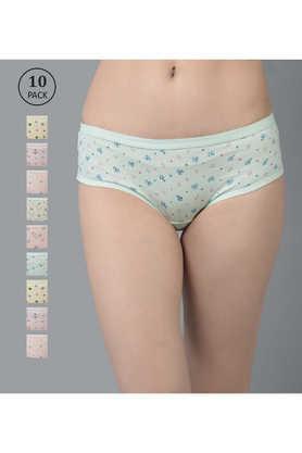 women assorted pack of 10 light color printed outer elastic hipster panties - multi