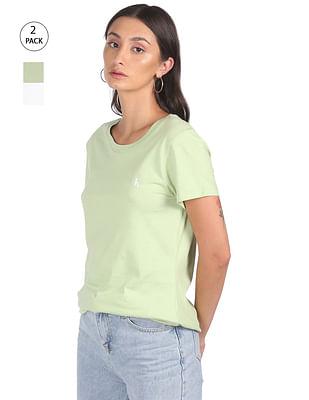 women assorted pure cotton slim fit t-shirt - pack of 2