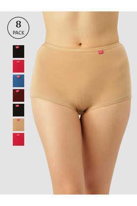women assorted solid deep color pack of 8 inner elasticated lycra boy short panties - multi