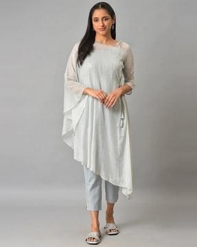 women asymmetric kurta with inner & pants set