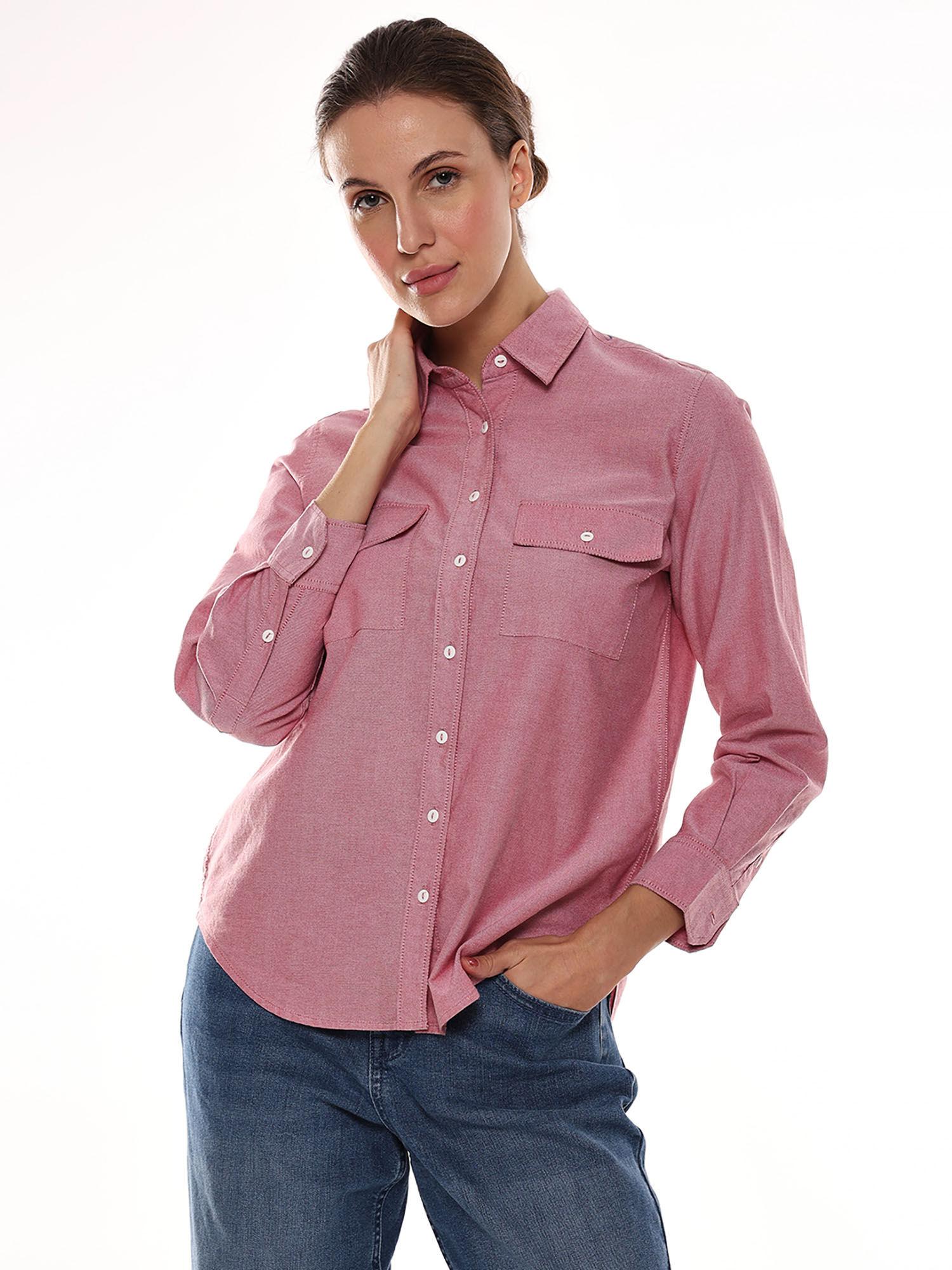 women aura pink oxford cotton utility shirt