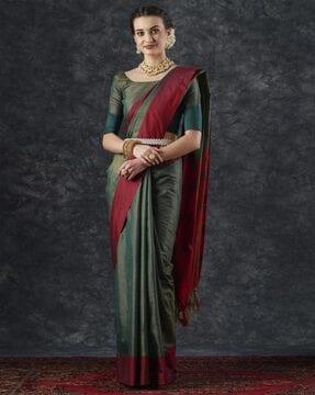 women aura silk saree with contrast border