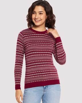 women aztec-knit crew-neck pullover