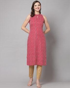 women aztec pattern straight kurta with halter neck