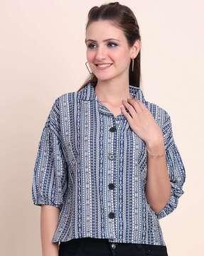 women aztec print boxy fit shirt