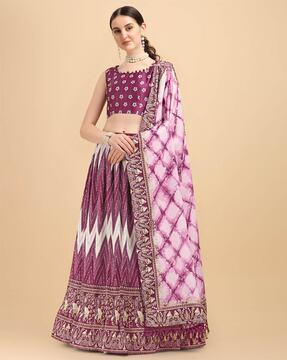 women aztec print lehenga choli set with dupatta