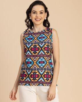 women aztec print loose fit top