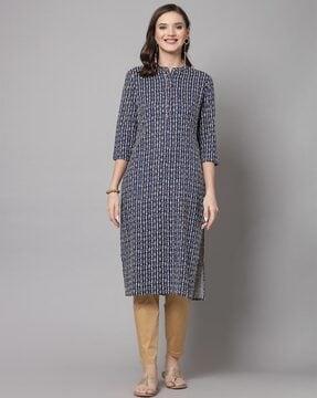 women aztec straight kurta with mandarin neck