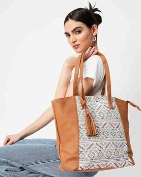 women aztec work tote bag with tassel charm