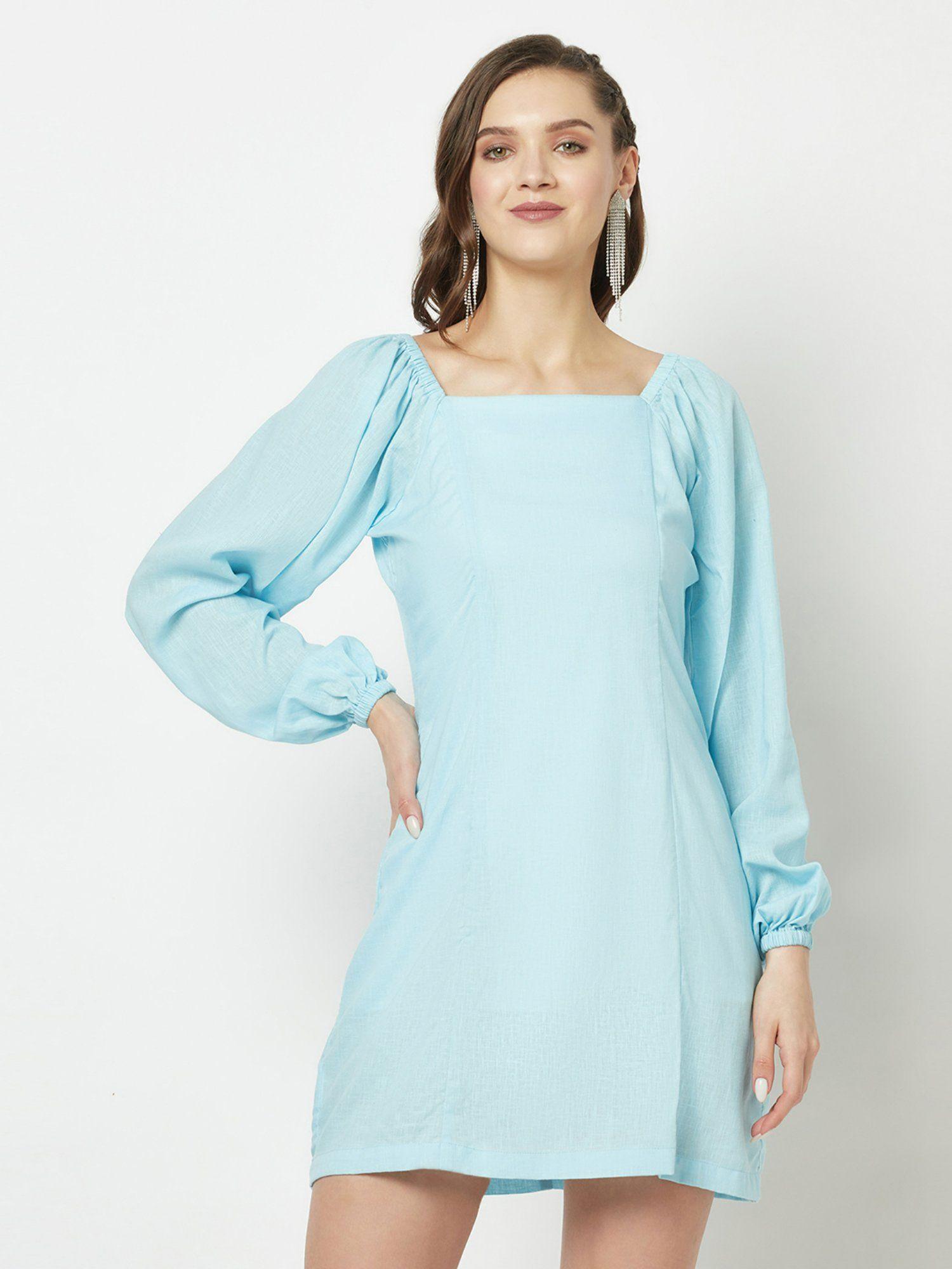 women baby blue square-neck dress