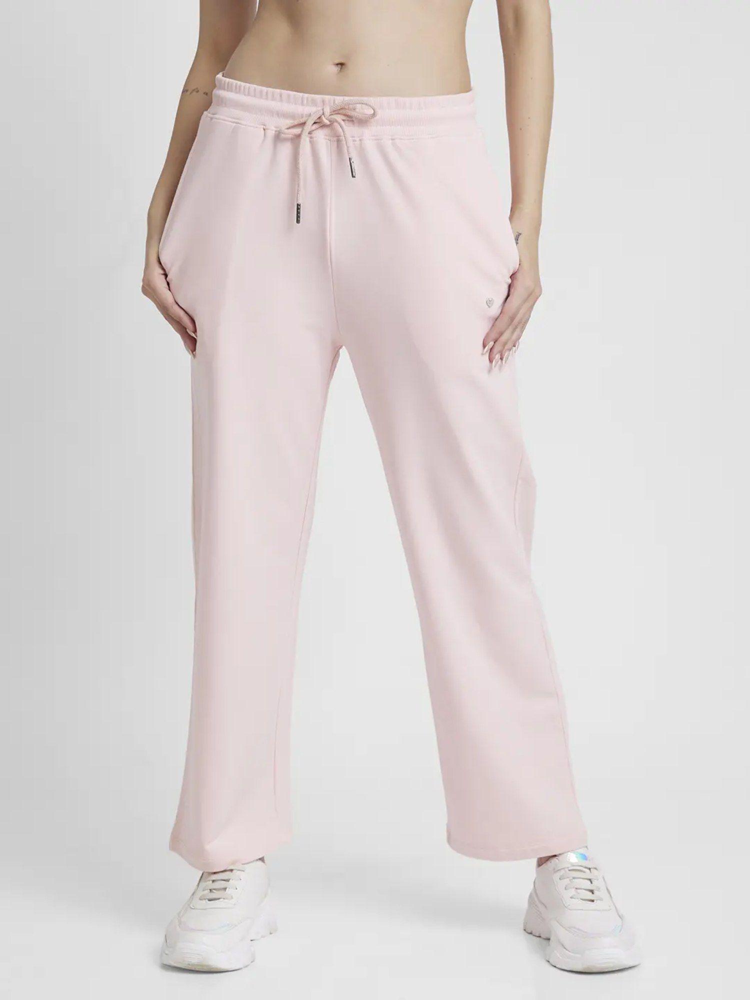 women baby pink blended straight fit ankle length trackpant